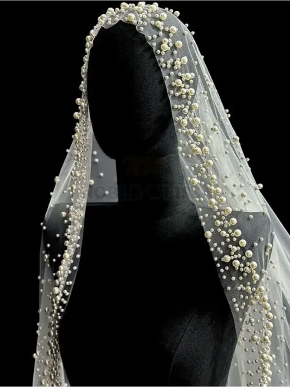 Pearl-Embellished White Bridal Veil